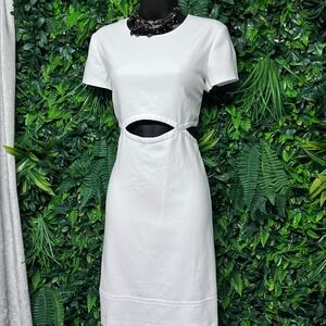 Carol Bassi Dress Size US 8‎ BR 40 Cream Cutout Waist Short Sleeve Cocktail 3956